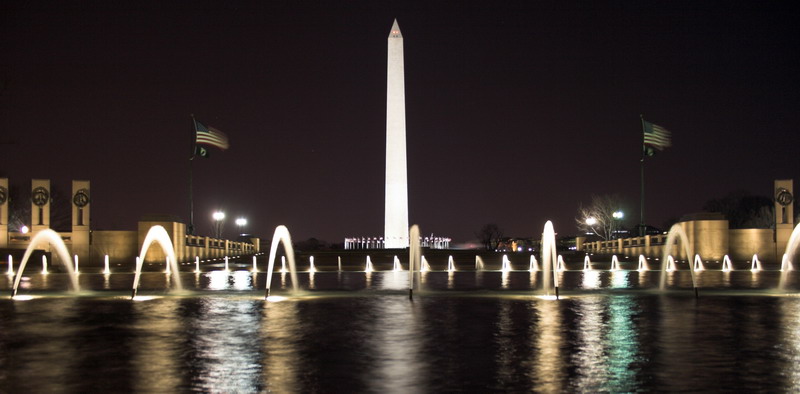 Washington-DC-0166 - World War II Memorial with the Washington Monument in the background.